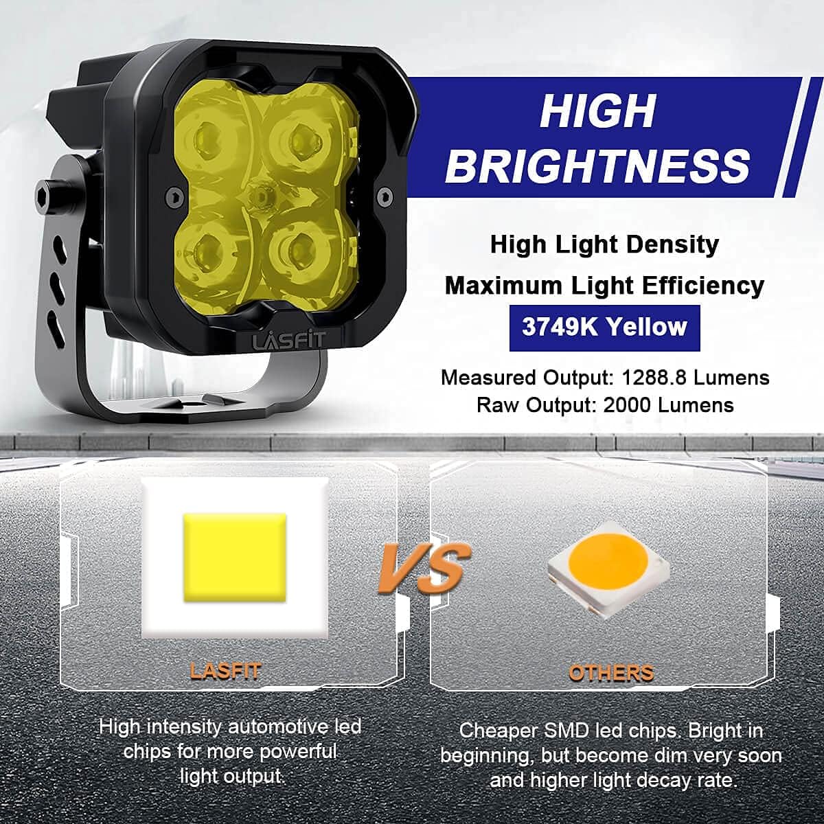 Yellow 3 inch LED Light Pods Spot Pair U170820