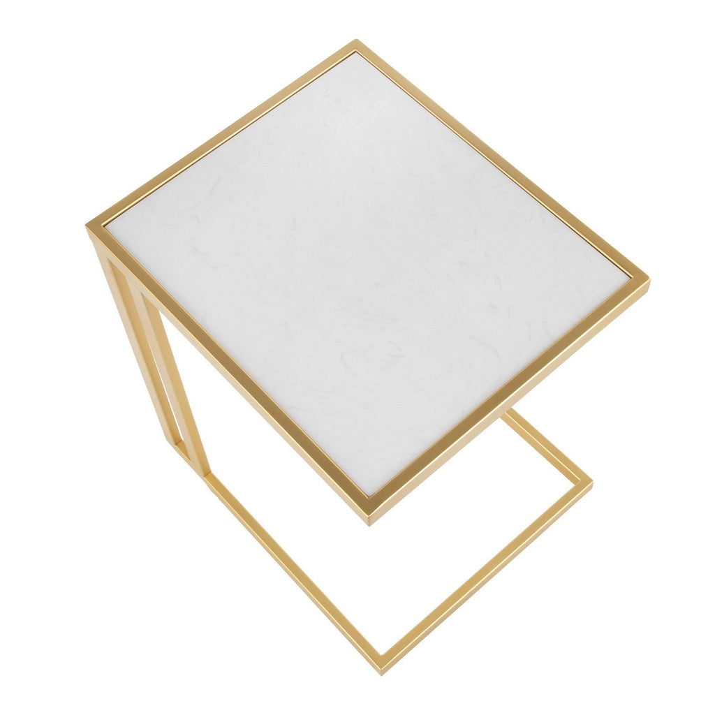 Gold Metal White Marble Side Table Y444