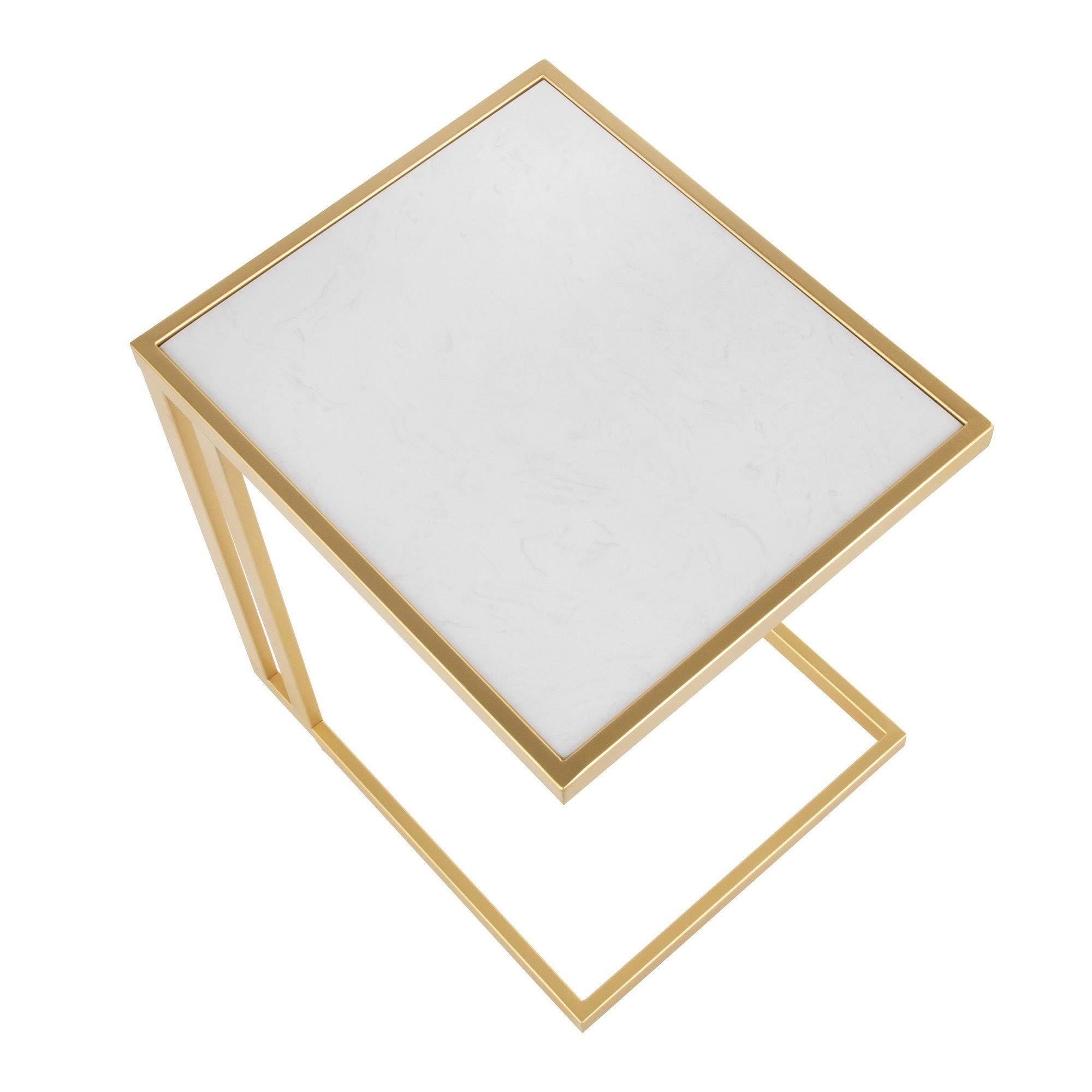Gold Metal White Marble Side Table Y444