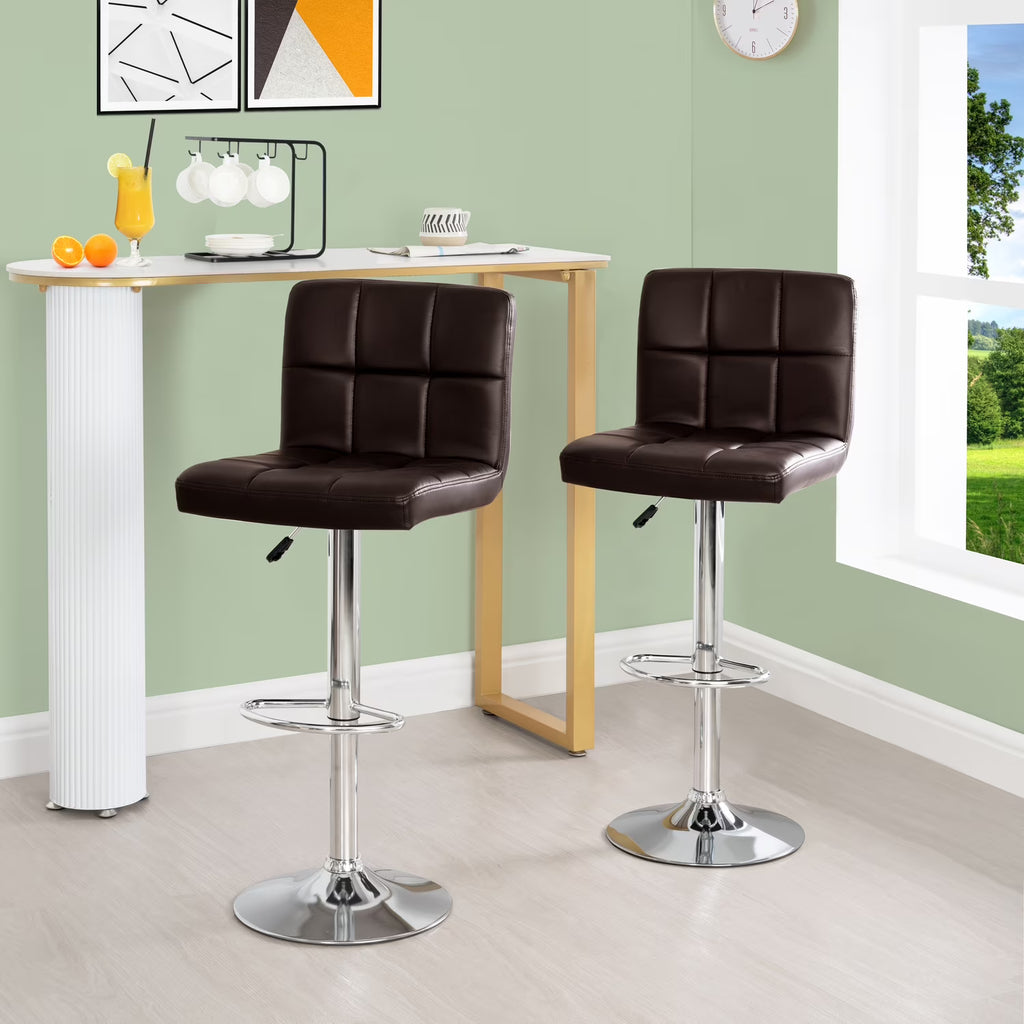 Espresso Adjustable Swivel Leather Barstool Set of 2 H7028