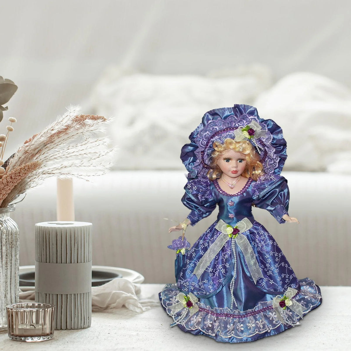 Violet Porcelain Dollhouse Lady with Dress G4082