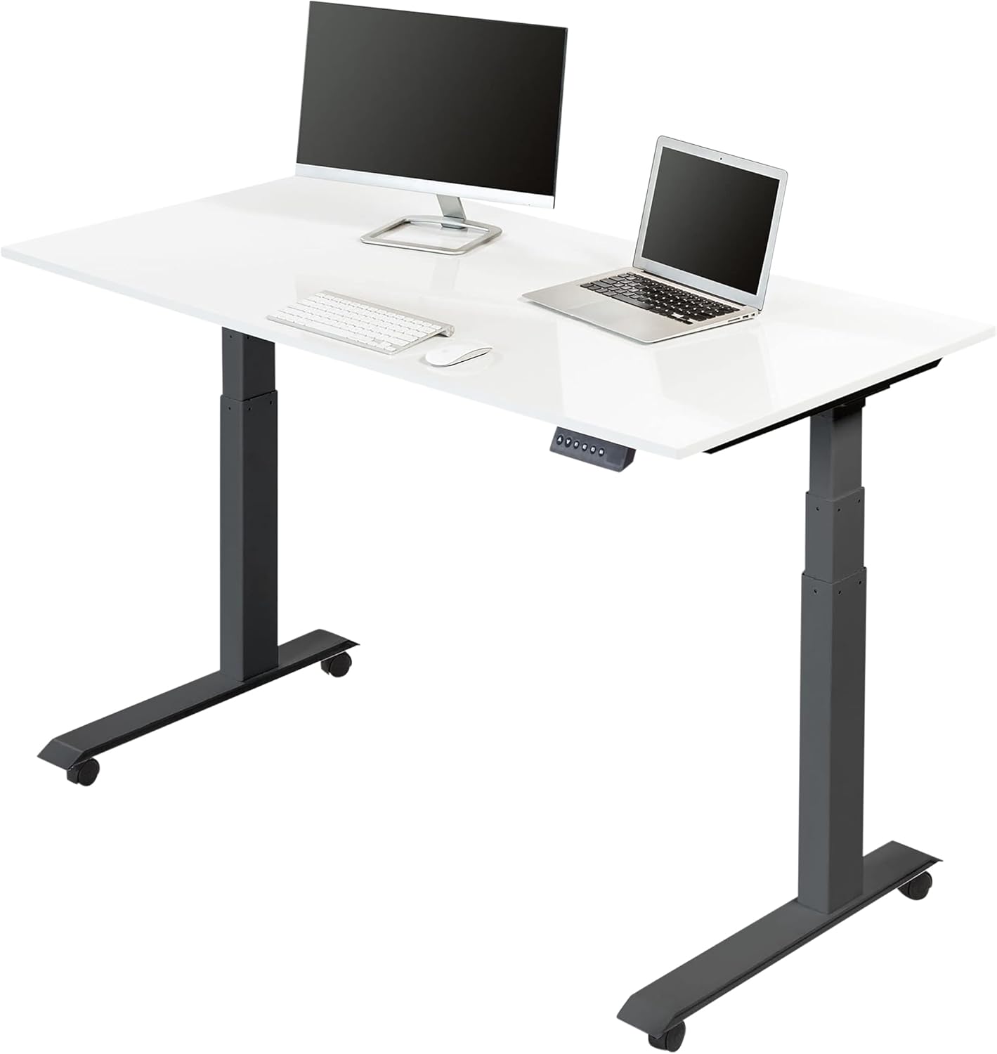 Electric Adjustable Height Standing Desk with Programmable Memory, Black Frame, Teak Top, 60" Wide X909253