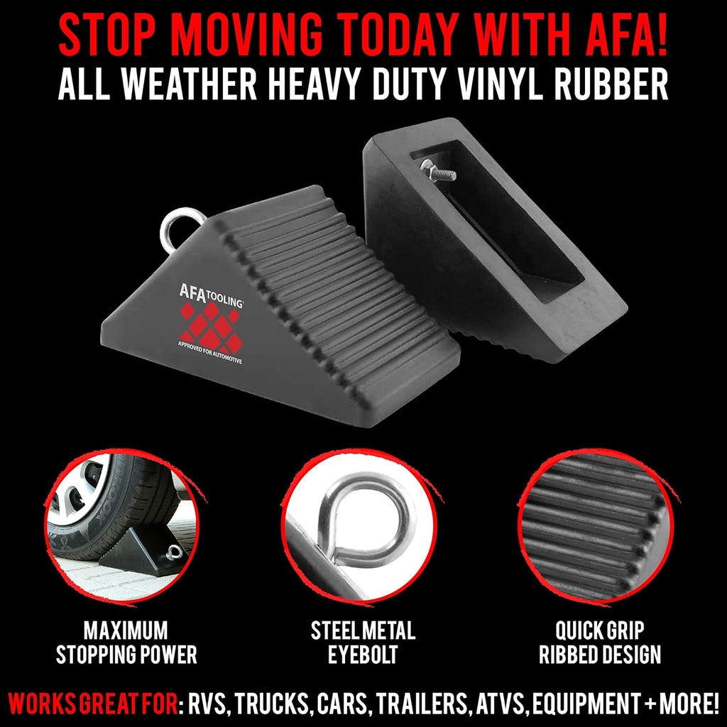 Set of 4 Heavy Duty Nylon Rubber Wheel Chocks with Tie Off Eyebolts L9736