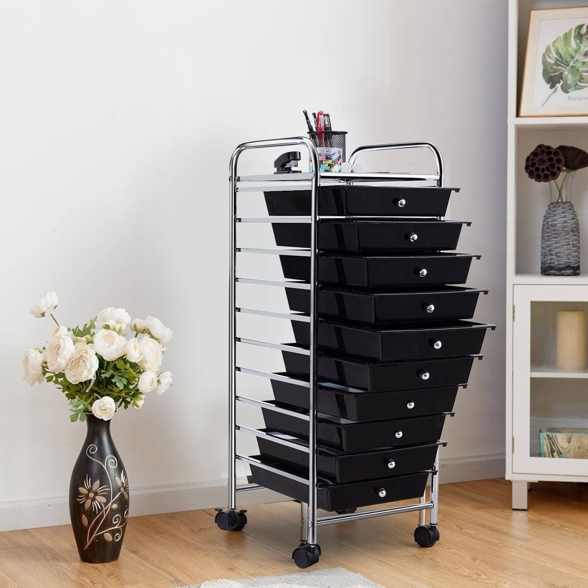 Yellow 10 Drawer Rolling Storage Cart Y408