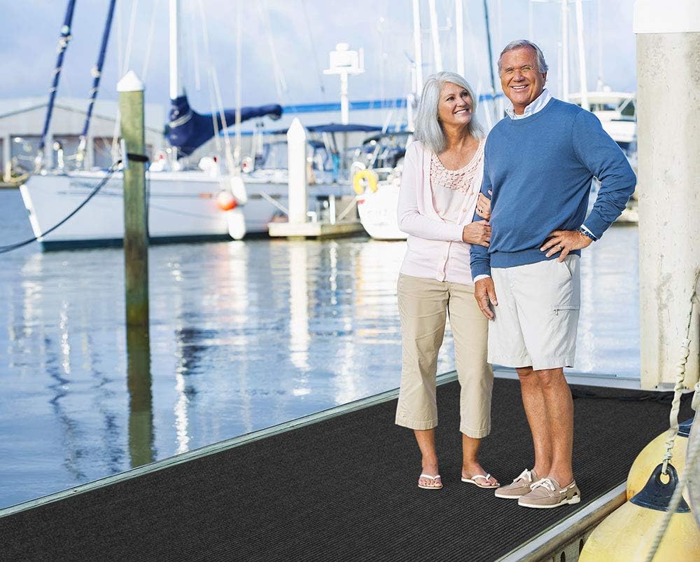 Smokey Black 3 Feet x 30 Feet Double-Ribbed Carpet Runner with Skid-Resistant Rubber Backing L612