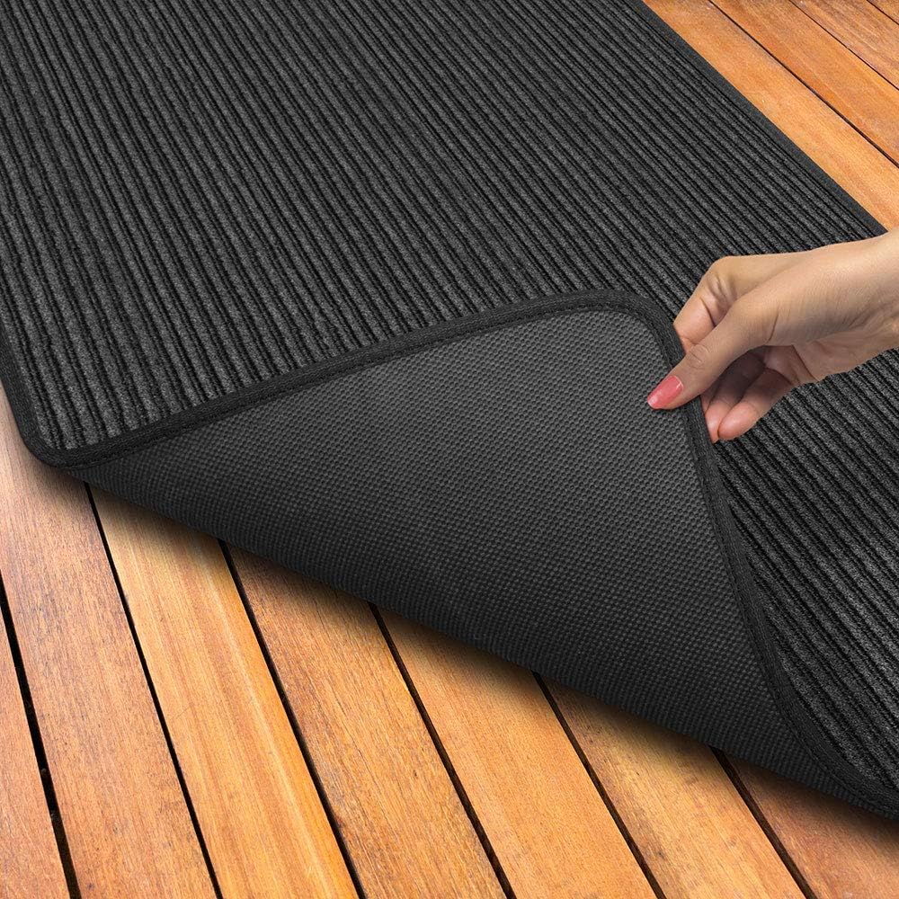Smokey Black 3 Feet x 30 Feet Double-Ribbed Carpet Runner with Skid-Resistant Rubber Backing L612