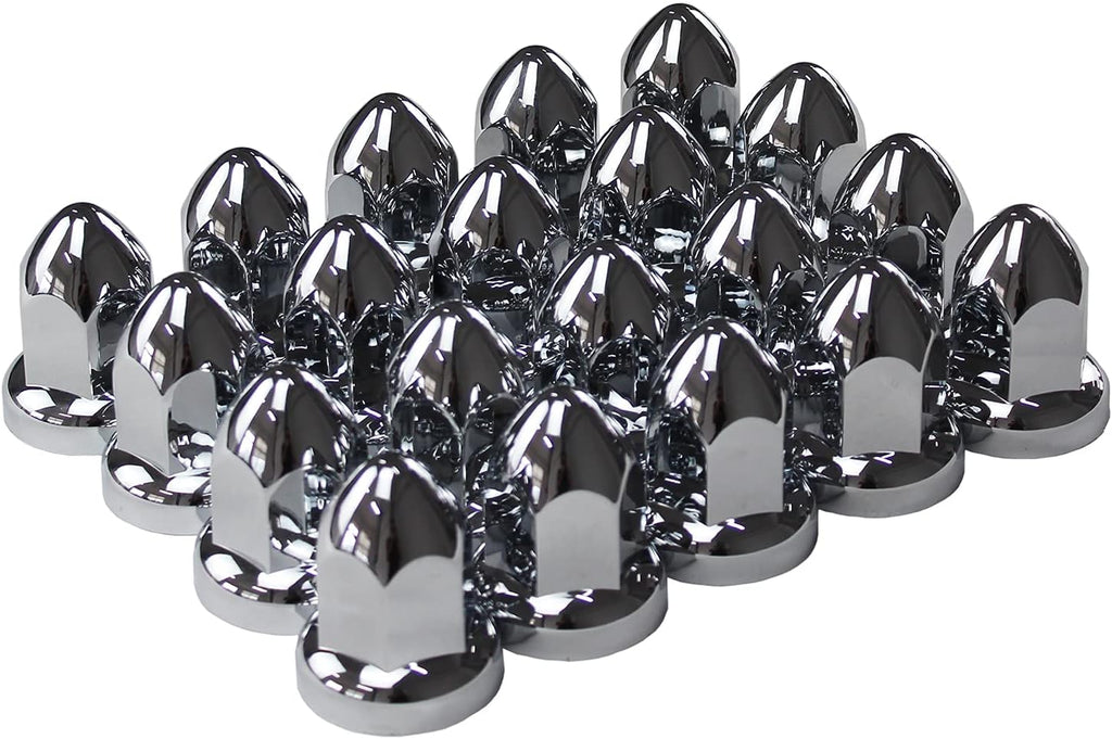 ABS Chrome Plastic 33mm Push-on Bullet Flanged Lug Nut Covers for Semi Trucks (Pack of 60) G181