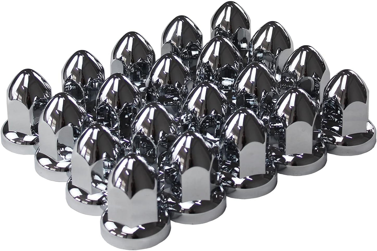 ABS Chrome Plastic 33mm Push-on Bullet Flanged Lug Nut Covers for Semi Trucks (Pack of 60) G181
