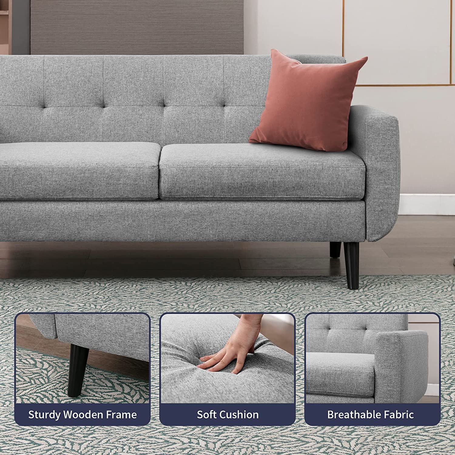 68" Futon Sofa 2-Seat Loveseat with Cushion, Light Gray R581