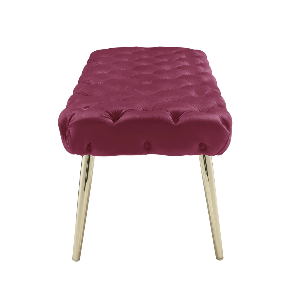 Fuchsia/Gold Velvet Bench with Metal Legs M7283