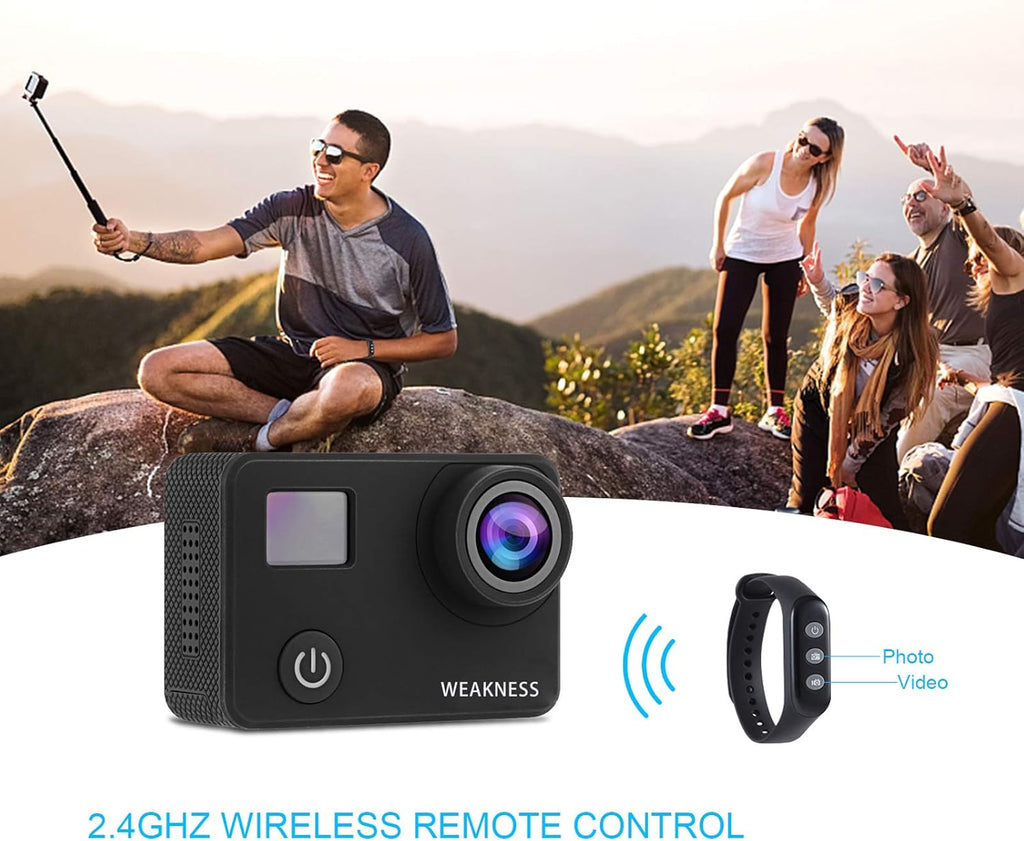 Black 4K 50FPS 24MP Waterproof Action Camera with 32GB Micro SD Card, Pack of 2 H179