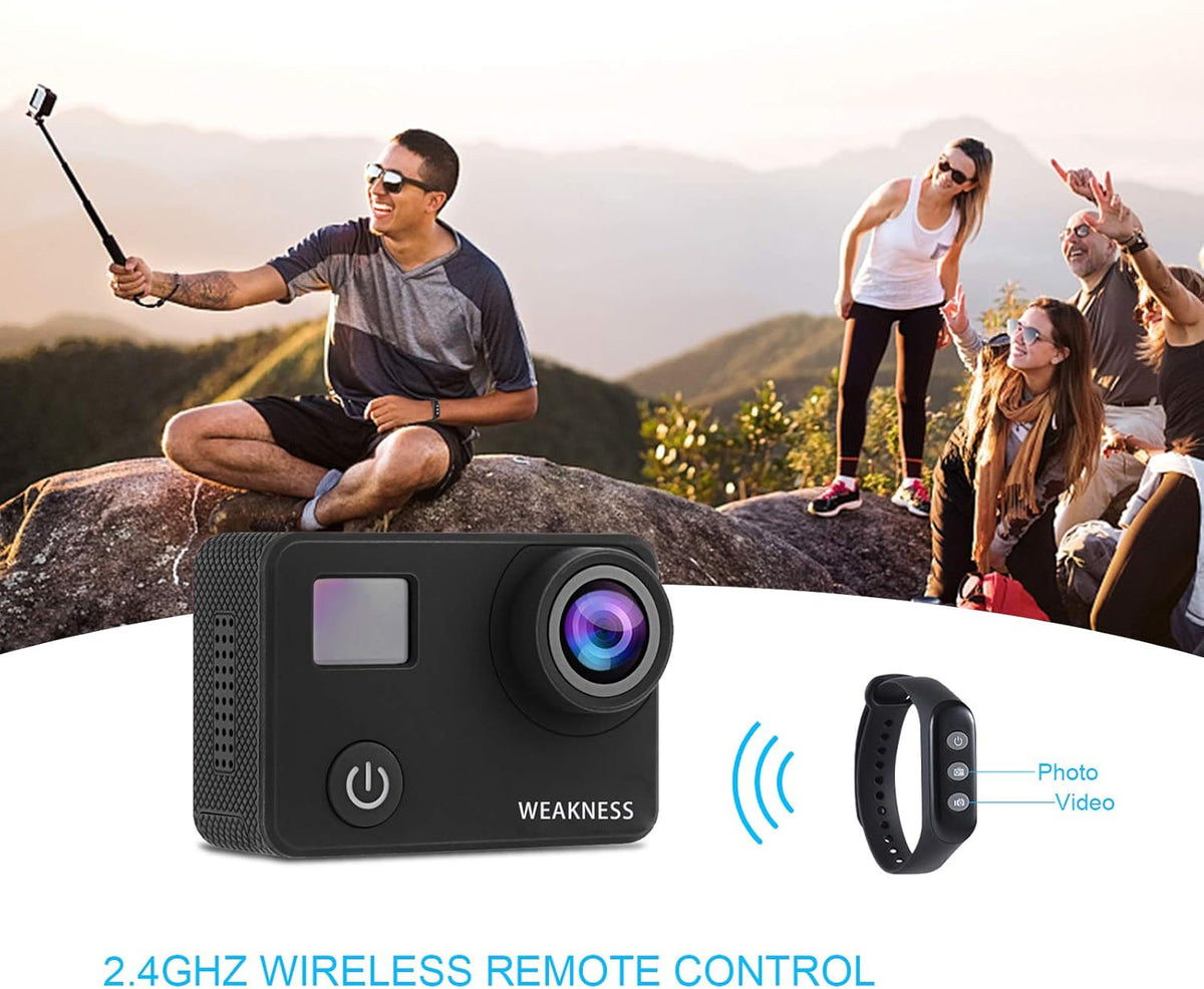 Black 4K 50FPS 24MP Waterproof Action Camera with 32GB Micro SD Card, Pack of 2 H179