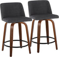24" Counter Stool With Swivel In Walnut Wood And Charcoal Fabric - Set Of 2 A75985