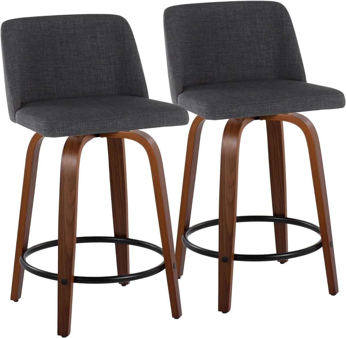 24" Counter Stool With Swivel In Walnut Wood And Charcoal Fabric - Set Of 2 A75985