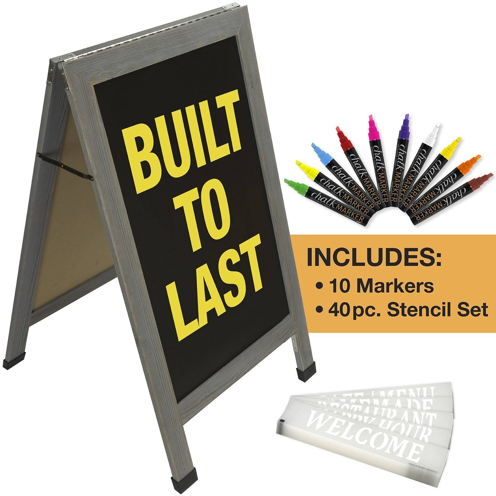 Heavy-Duty Sandwich Board Sidewalk Chalkboard Sign with Chalk Markers, Stencil Set, Chalk, Eraser Z75856