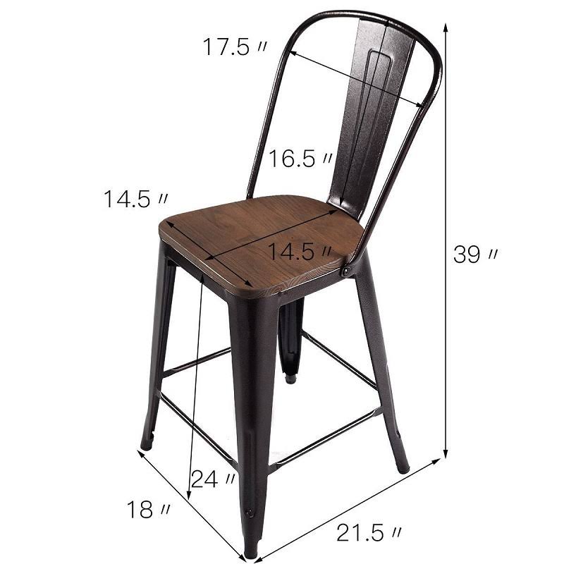 Copper Set of 4 Metal Wood Counter Stool Bar Chairs N855799