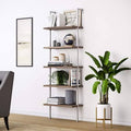 Walnut 5-Shelf Wood Ladder Bookcase with Metal Frame O662