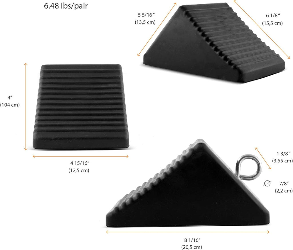 Set of 4 Heavy Duty Nylon Rubber Wheel Chocks with Tie Off Eyebolts L9736