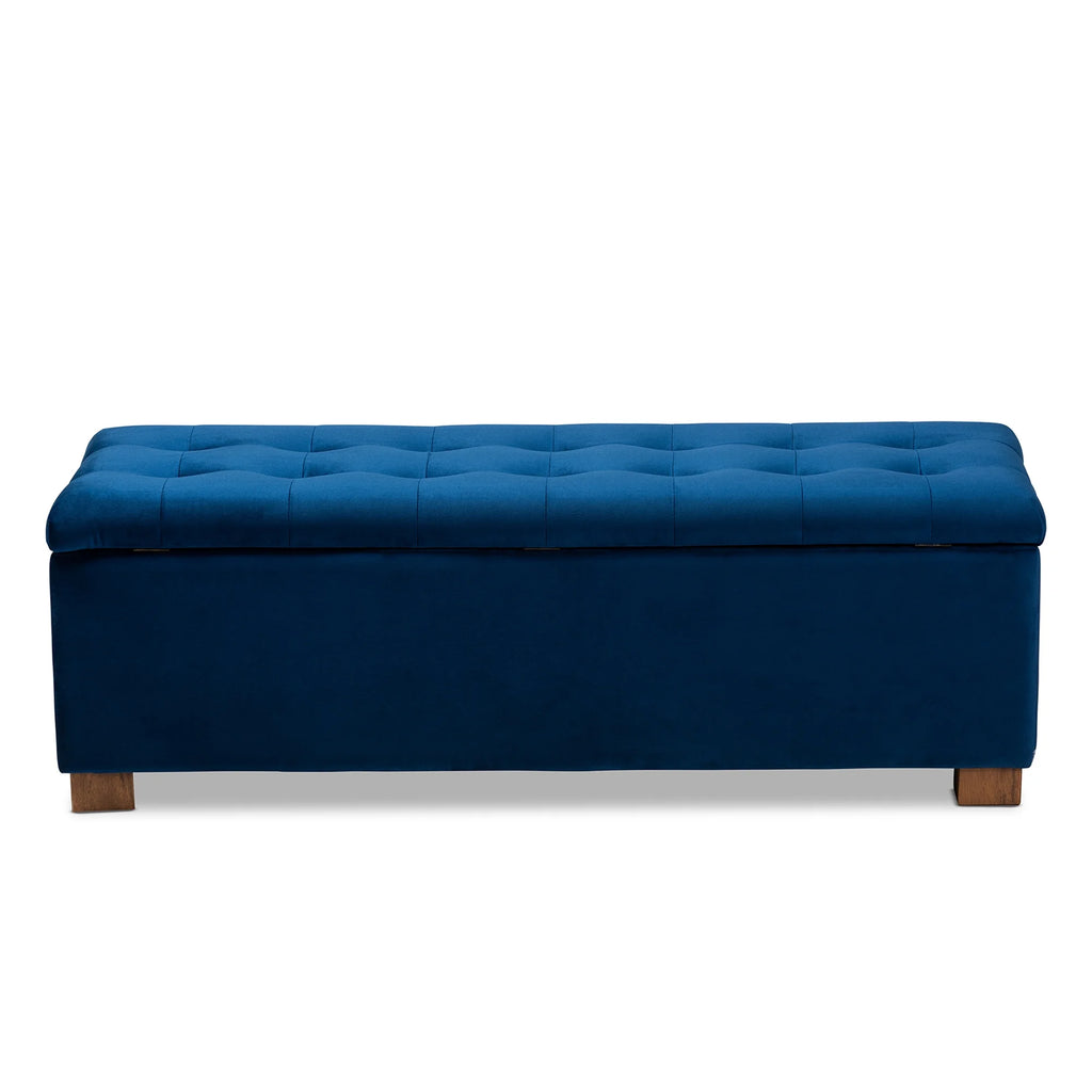 Navy Blue Velvet Storage Ottoman Bench Q516483
