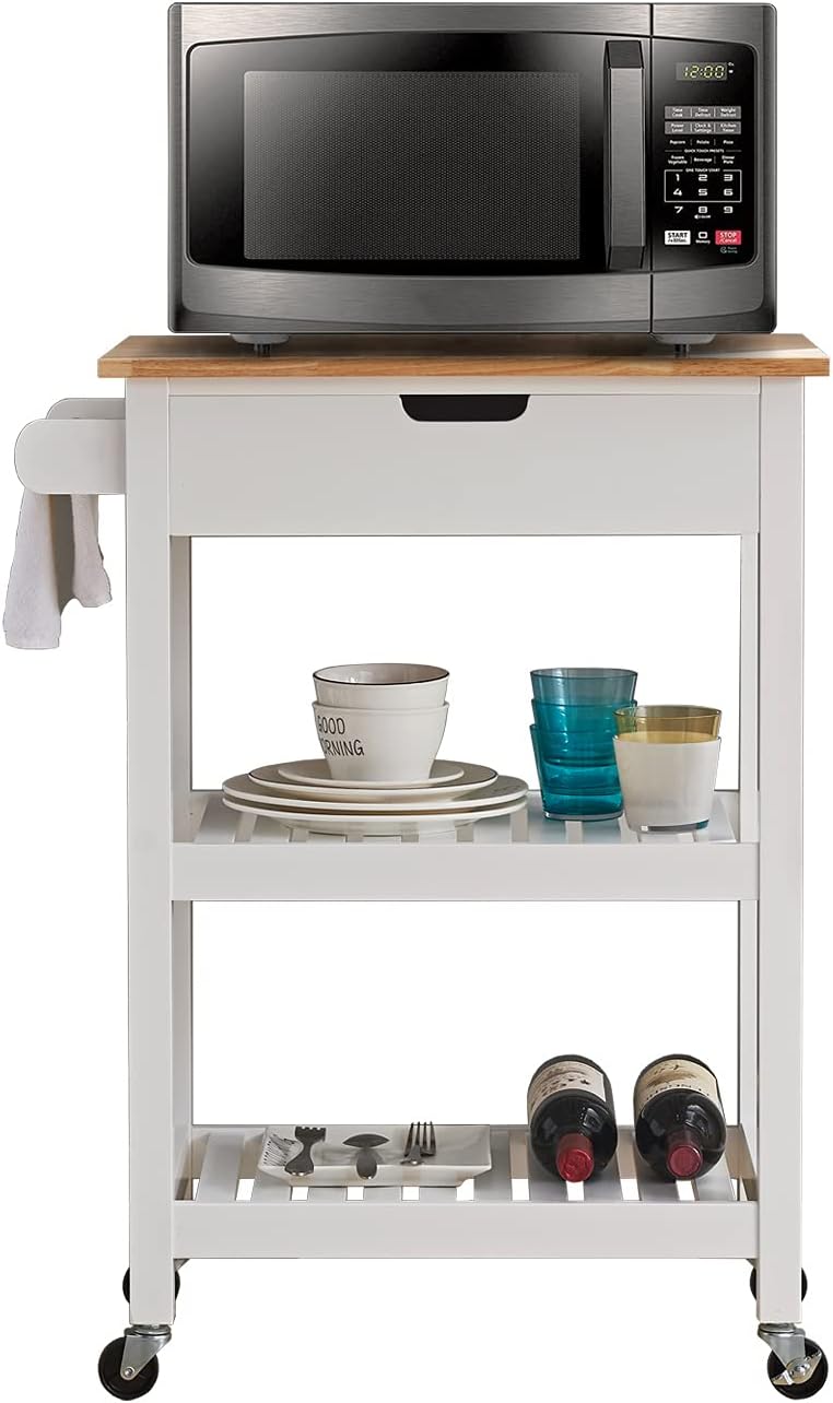 Black Microwave Cart with Storage and Drawers K77546