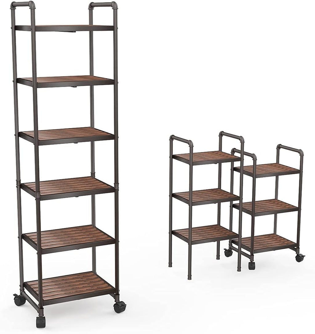 6-Tier Rolling Storage Cart with Metal Frames, Rustic Brown H831363