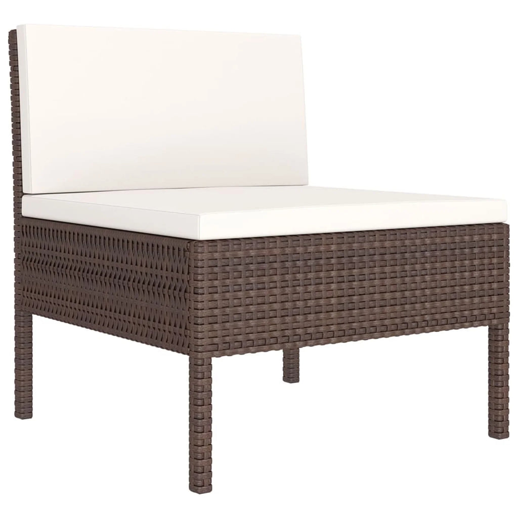 9 Piece Patio Lounge Set with Cream White Cushion Brown Poly Rattan Sectional Outdoor Furniture Set X1949