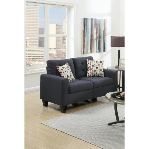 2pc Black Polyfiber Tufted Sofa Loveseat Set E335