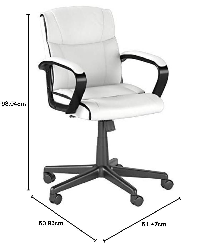 White Faux Leather Mid-Back Office Chair with Padded Armrests F615