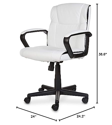 White Faux Leather Mid-Back Office Chair with Padded Armrests F615