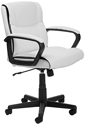 White Faux Leather Mid-Back Office Chair with Padded Armrests F615