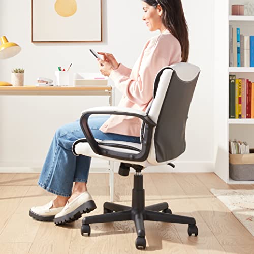 White Faux Leather Mid-Back Office Chair with Padded Armrests F615