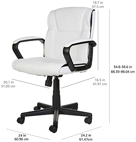 White Faux Leather Mid-Back Office Chair with Padded Armrests F615
