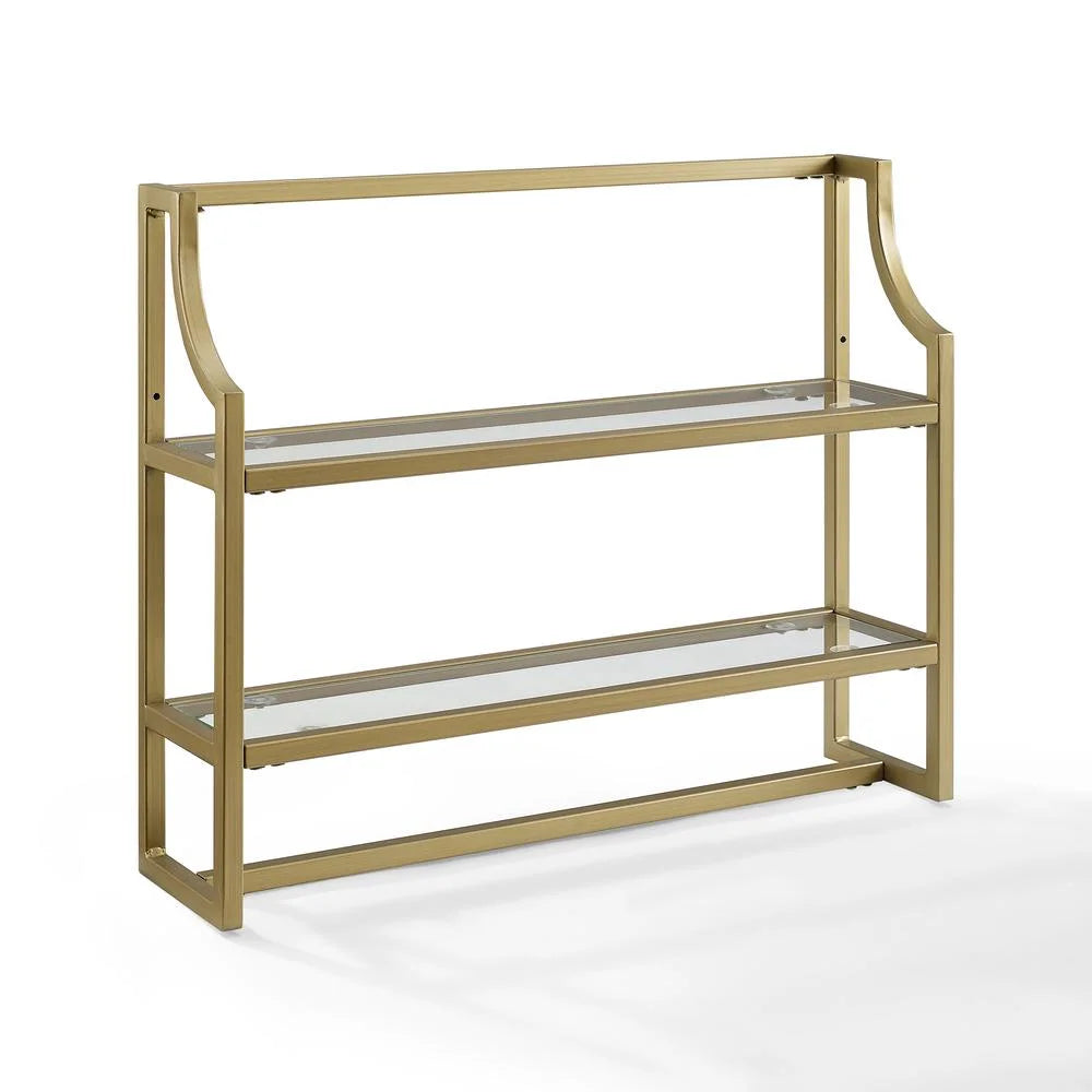 Soft Gold 2 Shelf Glass Metal Wall Shelf Q54720