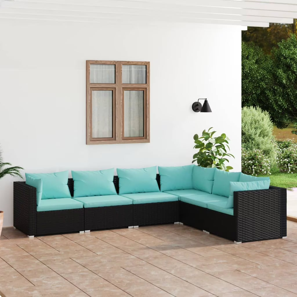 6 Piece Patio Set with Cushions Poly Rattan Black I977
