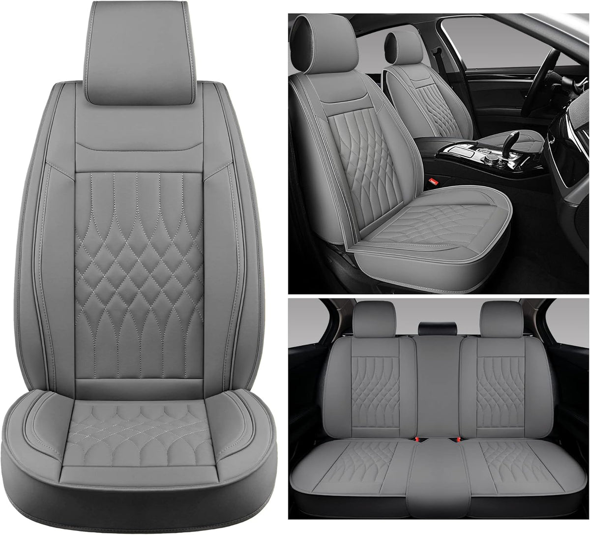 Grey Leather Car Seat Covers 2 PCS Front Y168