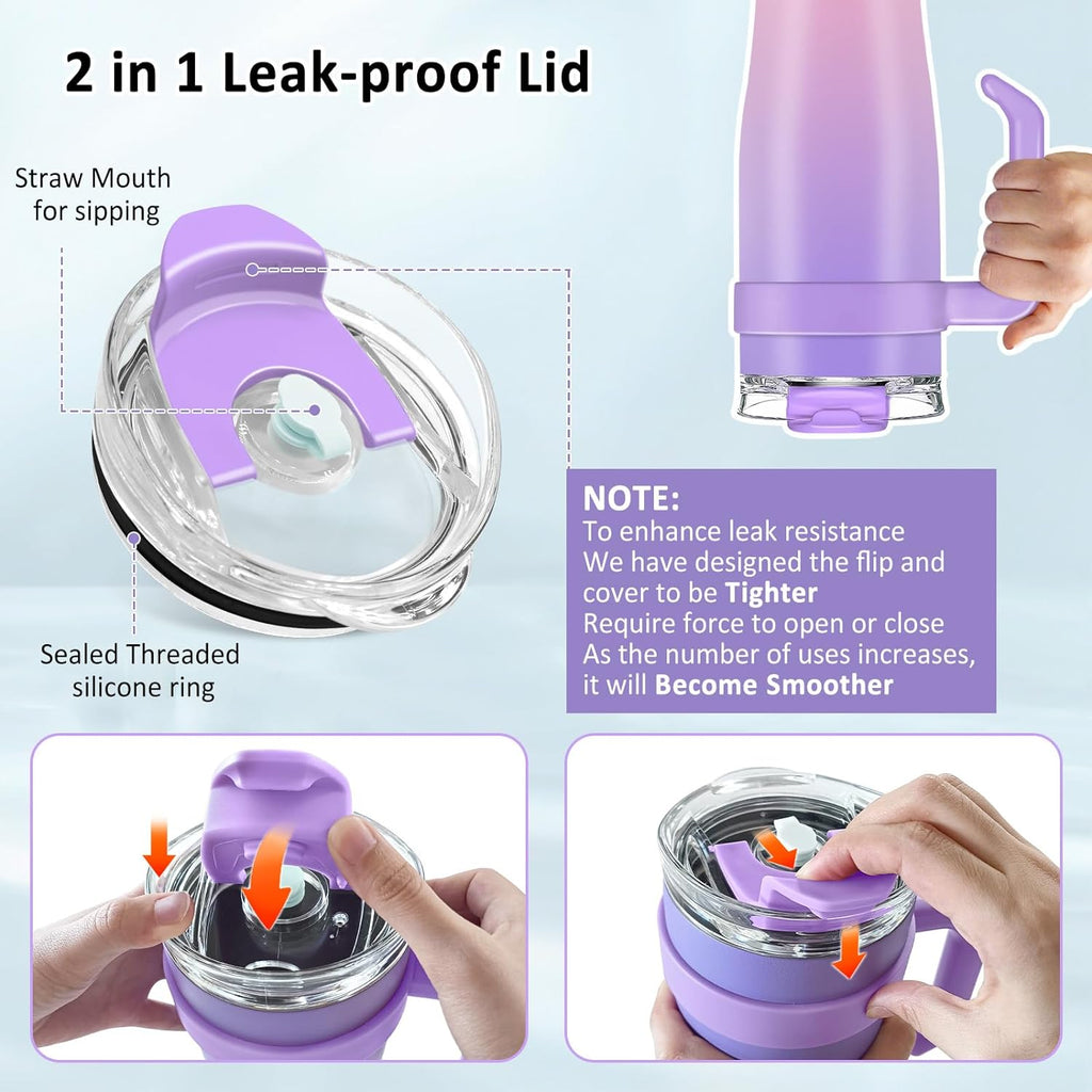 40 oz Stainless Steel Double Wall Vacuum Insulated Tumbler with Handle and Flip Straw Lid A101356