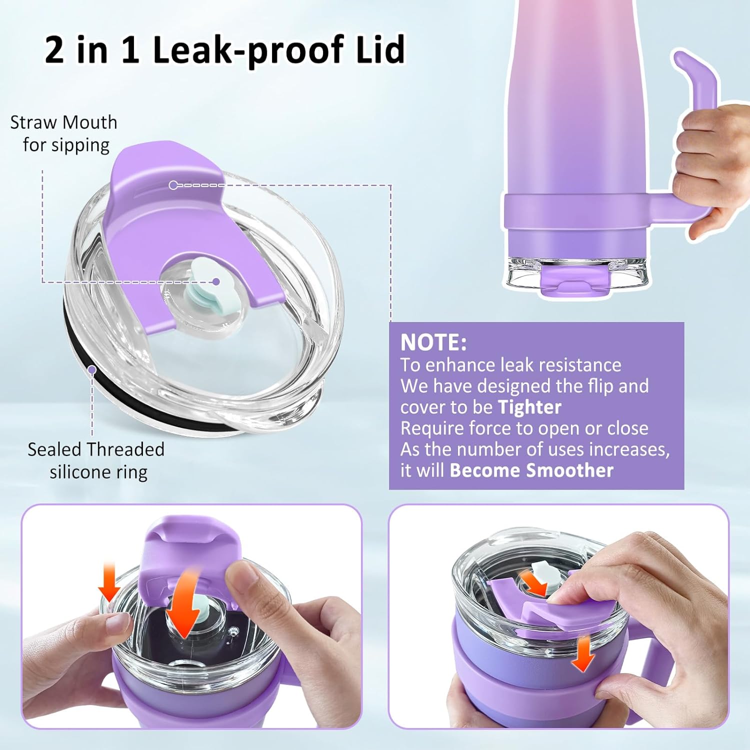 40 oz Stainless Steel Double Wall Vacuum Insulated Tumbler with Handle and Flip Straw Lid A101356