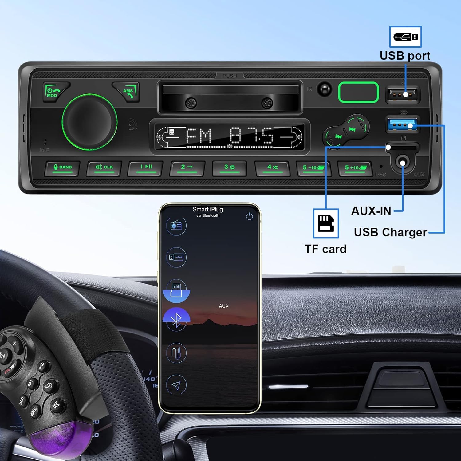 Single Din Car Stereo with Bluetooth MP3 Player, Pack of 2 X14764
