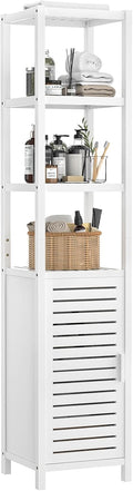 Bamboo 6-Tier Tall Narrow Storage Cabinet with Shutter Door and Open Shelves D8552
