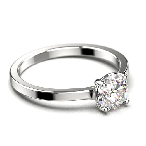1.00 Carat Round Cut Diamond Moissanite Solitaire Engagement Ring in 10k Solid White Gold R61658