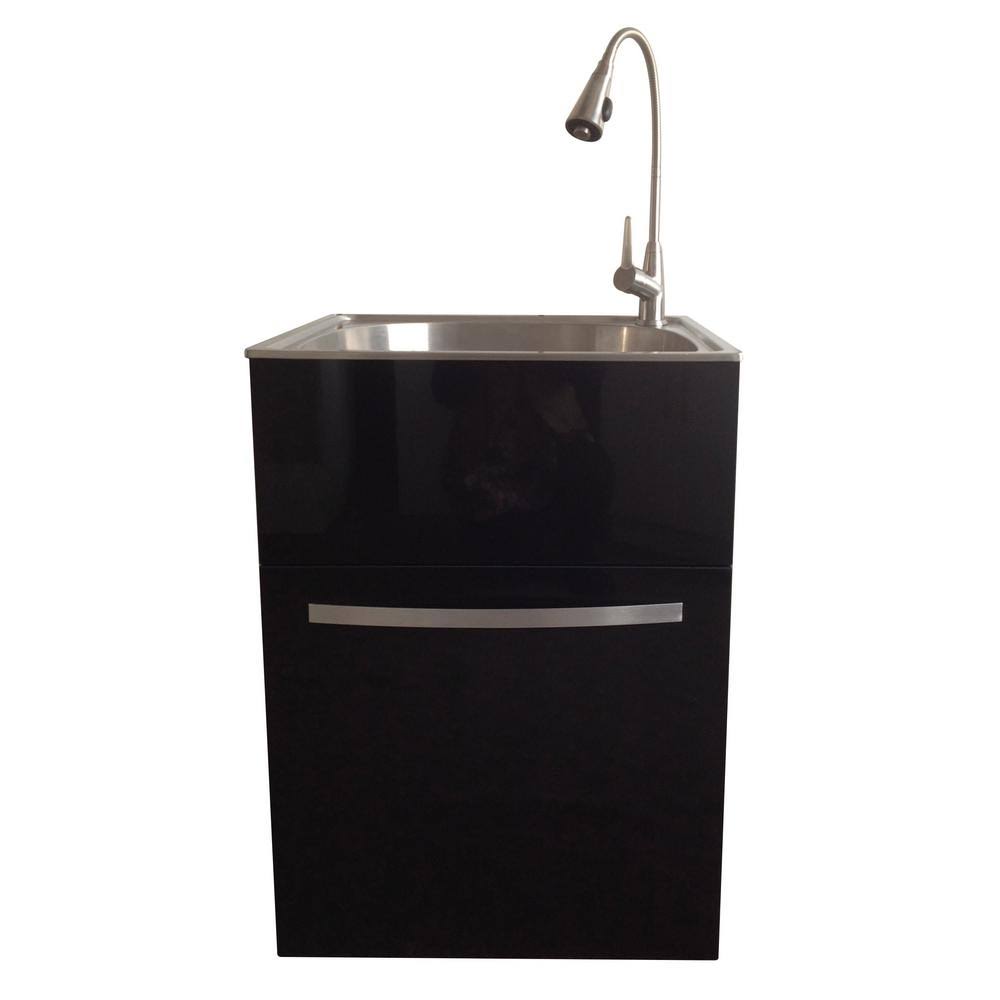 Stainless Steel Utility Sink and Black Drawer Cabinet R2977