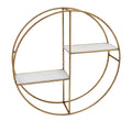 24 in. Metal & Wood Round Shelf White & Gold V943