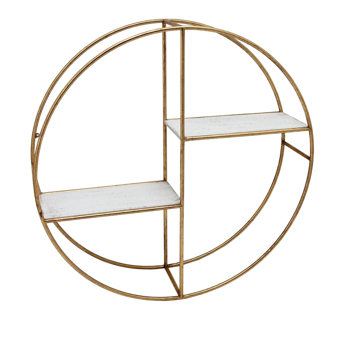 24 in. Metal & Wood Round Shelf White & Gold V943