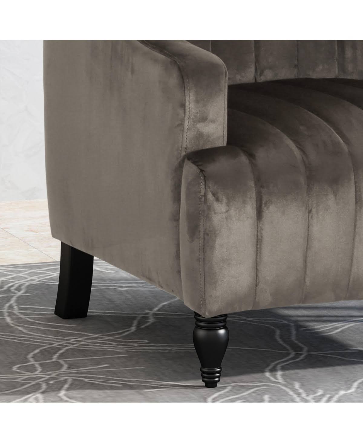 Gray and Dark Brown Velvet Club Chair I662191