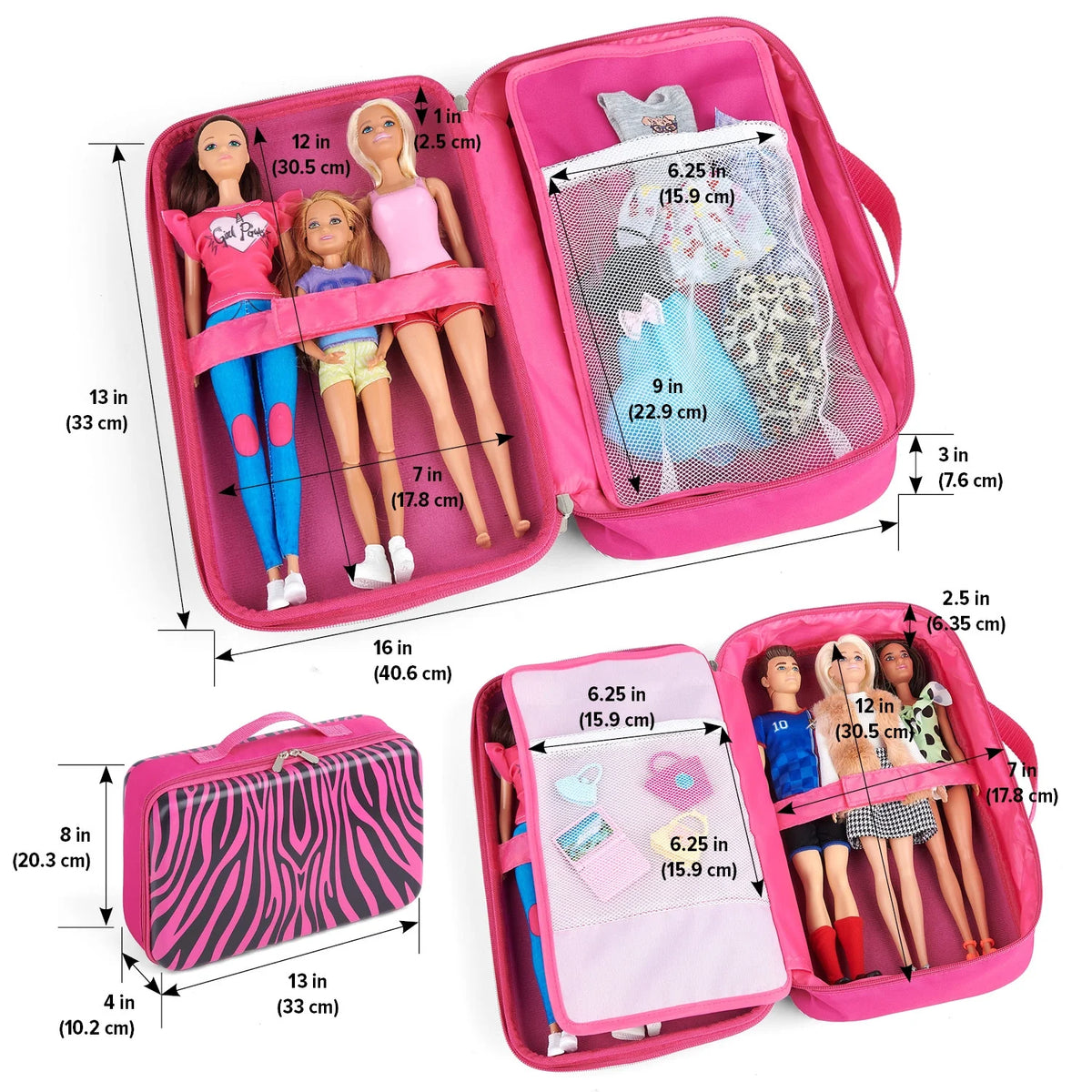 Animal Print Pink Doll Storage and Travel Case N806301