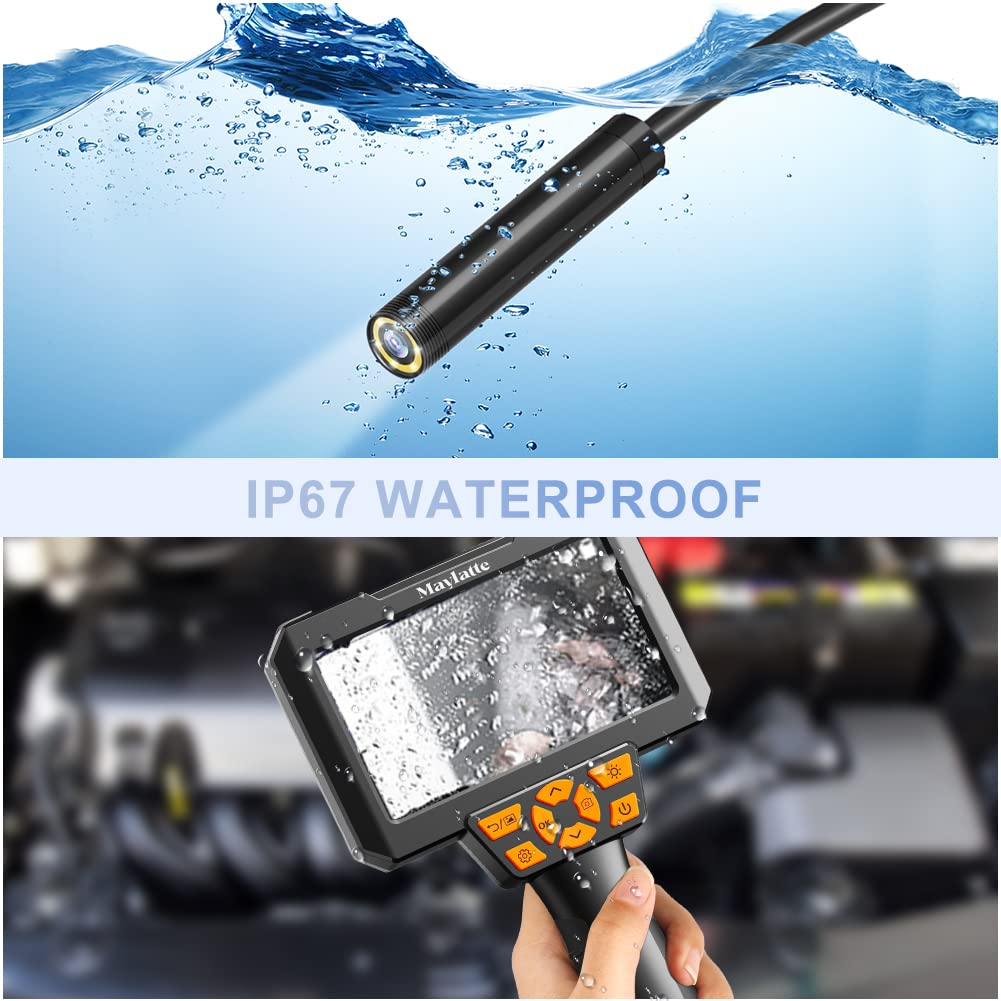 5 Inch Borescope with 6 LED Lights, 10FT Semi-Rigid Cable, IP67 Waterproof Inspection Camera with 32GB Card K94585