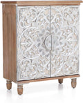 White Distressed Accent Storage Cabinet with 2 Doors Y45082