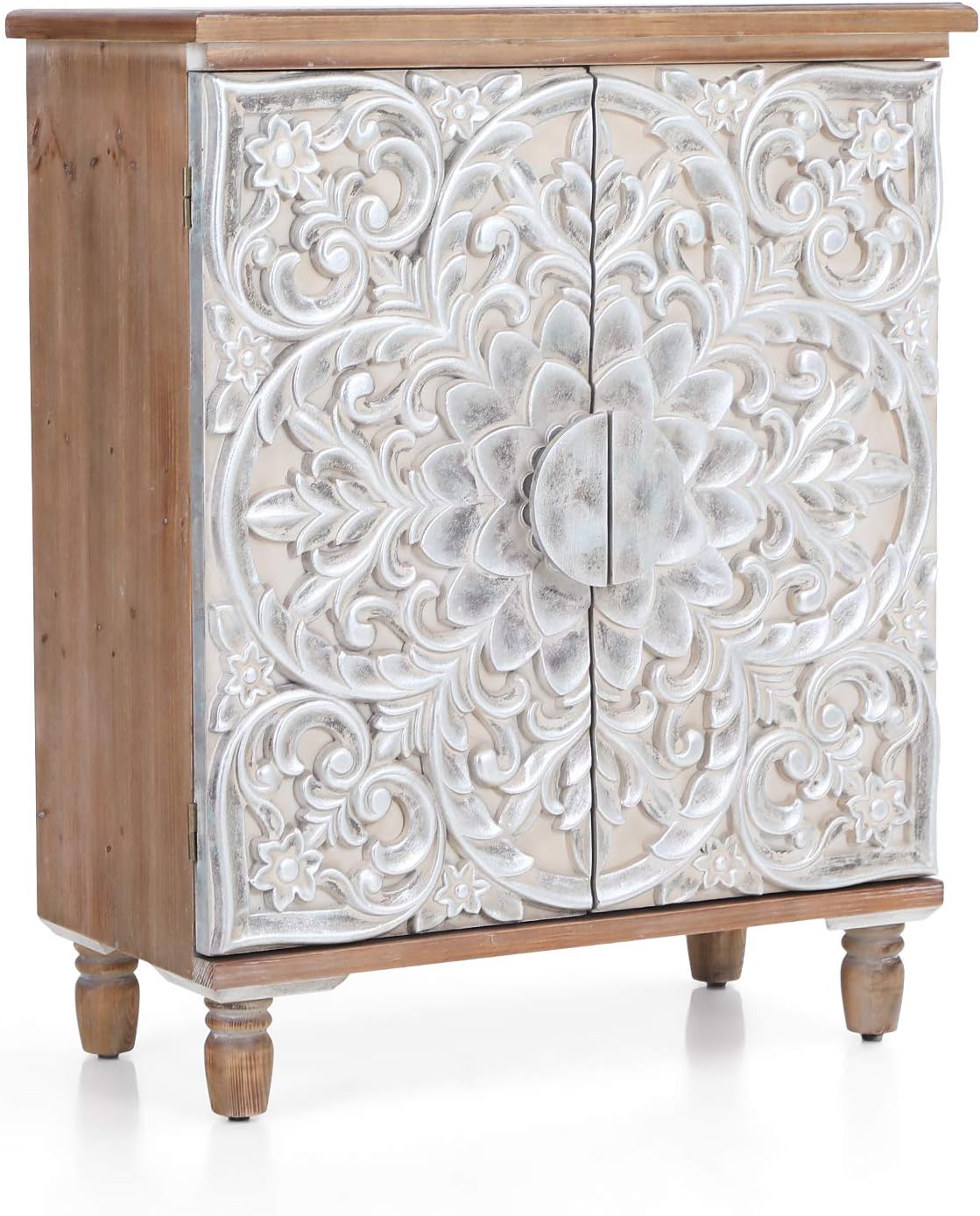 White Distressed Accent Storage Cabinet with 2 Doors Y45082