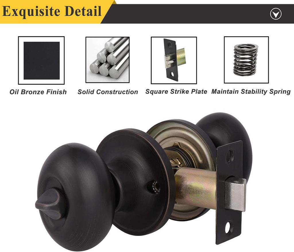 6 Packs Oil Rubbed Bronze Privacy Door Knobs with Lock N551