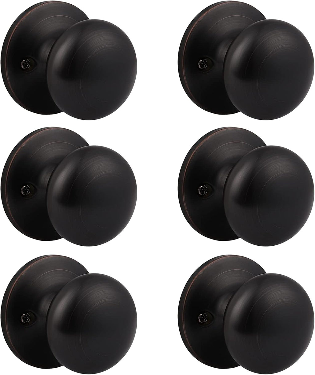 6 Pack Oil Rubbed Bronze Round Door Knob Set B7607